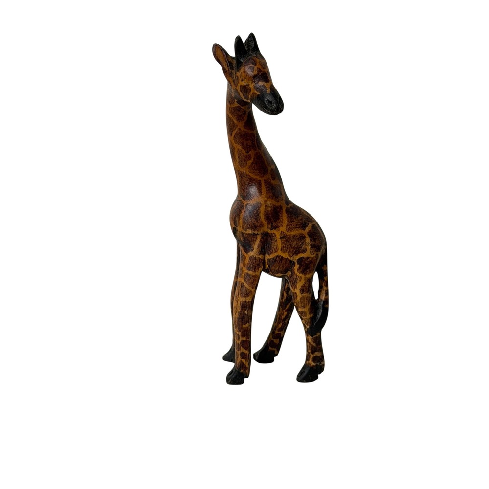 Unbranded Giraffe Figurine  Brown Hand Carved Wood Safari Decor 6in